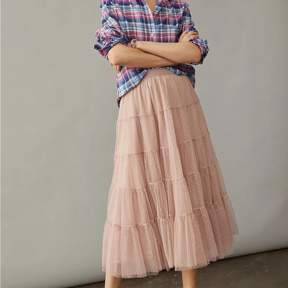 Anthropologie Dresses & Skirts - BY ANTHROPOLOGIE Serena Dusty Blush Tiered Tulle Maxi Skirt Size Small